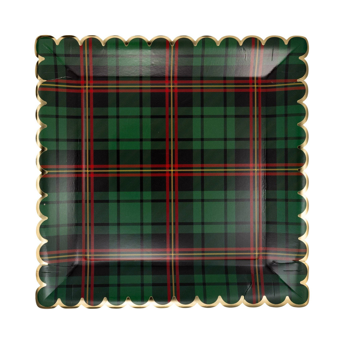 Green Christmas Plaid Square Scalloped Paper Plates - The Preppy Bunny