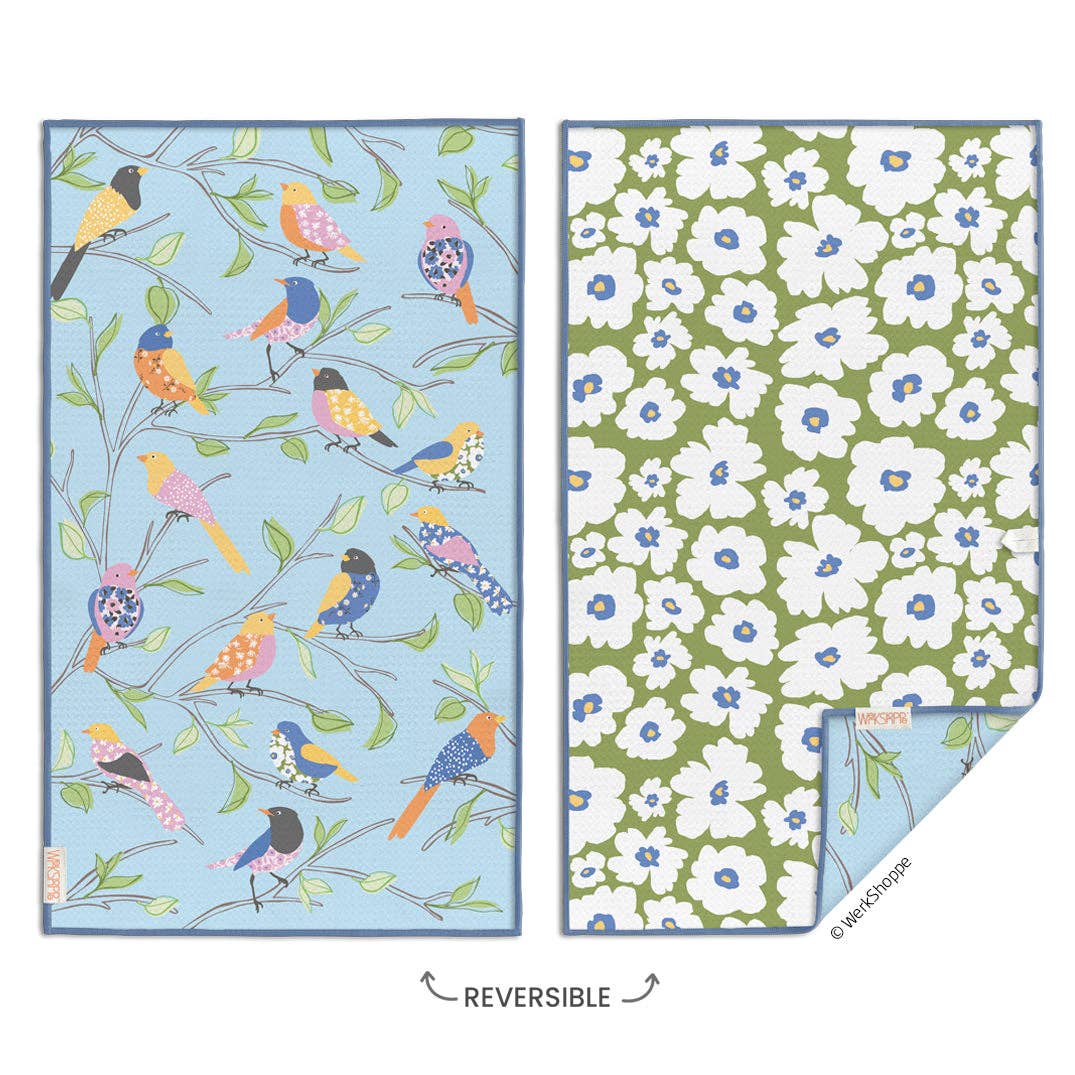 Floral Finch & Friends Microfiber Kitchen Towel - The Preppy Bunny