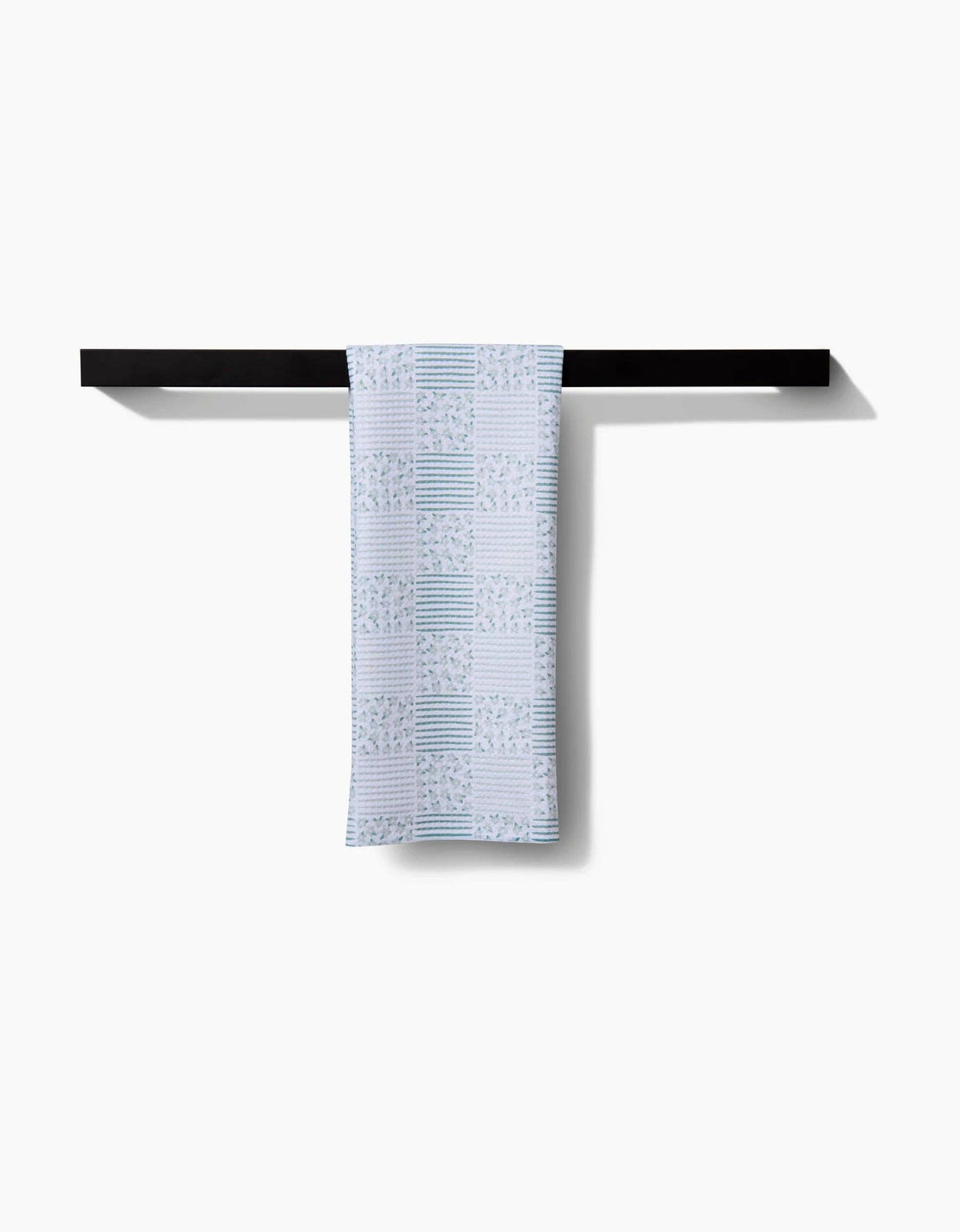 Mini Flowers and Stripes Check Green Tea Towel by Geometry