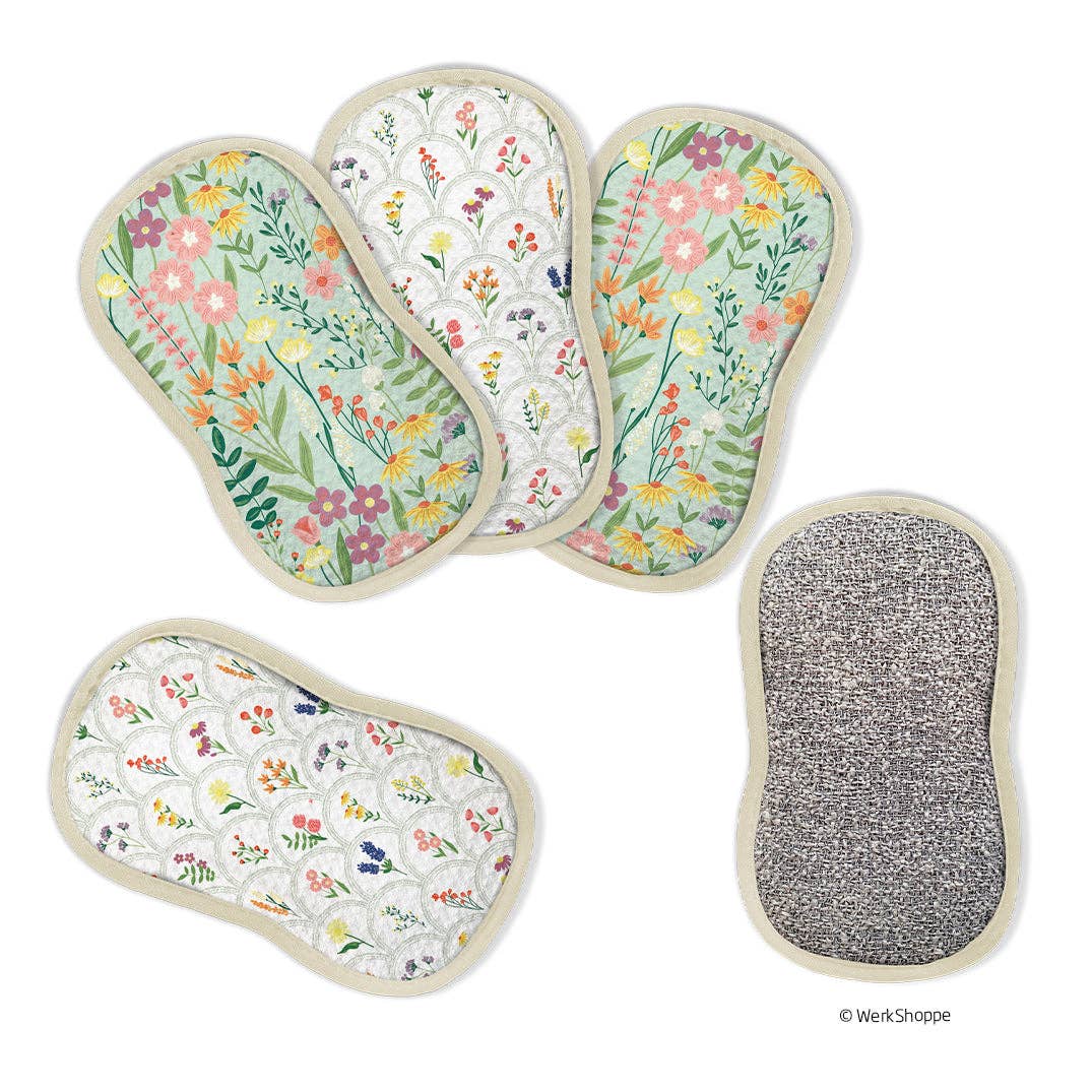 Wildflowers Microfiber Scrubbie Set, Dual-Side Cleaning Pads - The Preppy Bunny