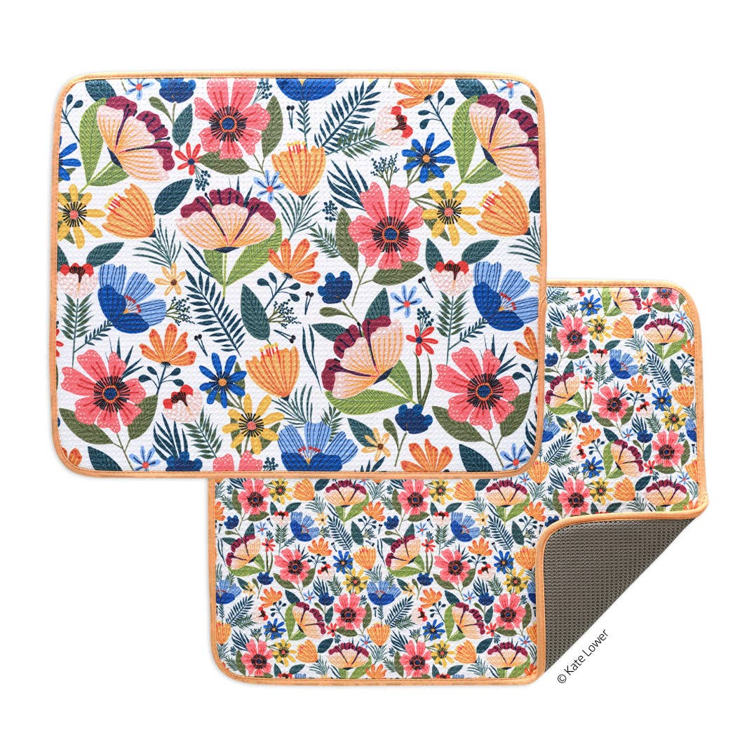 Field Of Flowers Microfiber Dish Drying Mats, Quick Drying - The Preppy Bunny