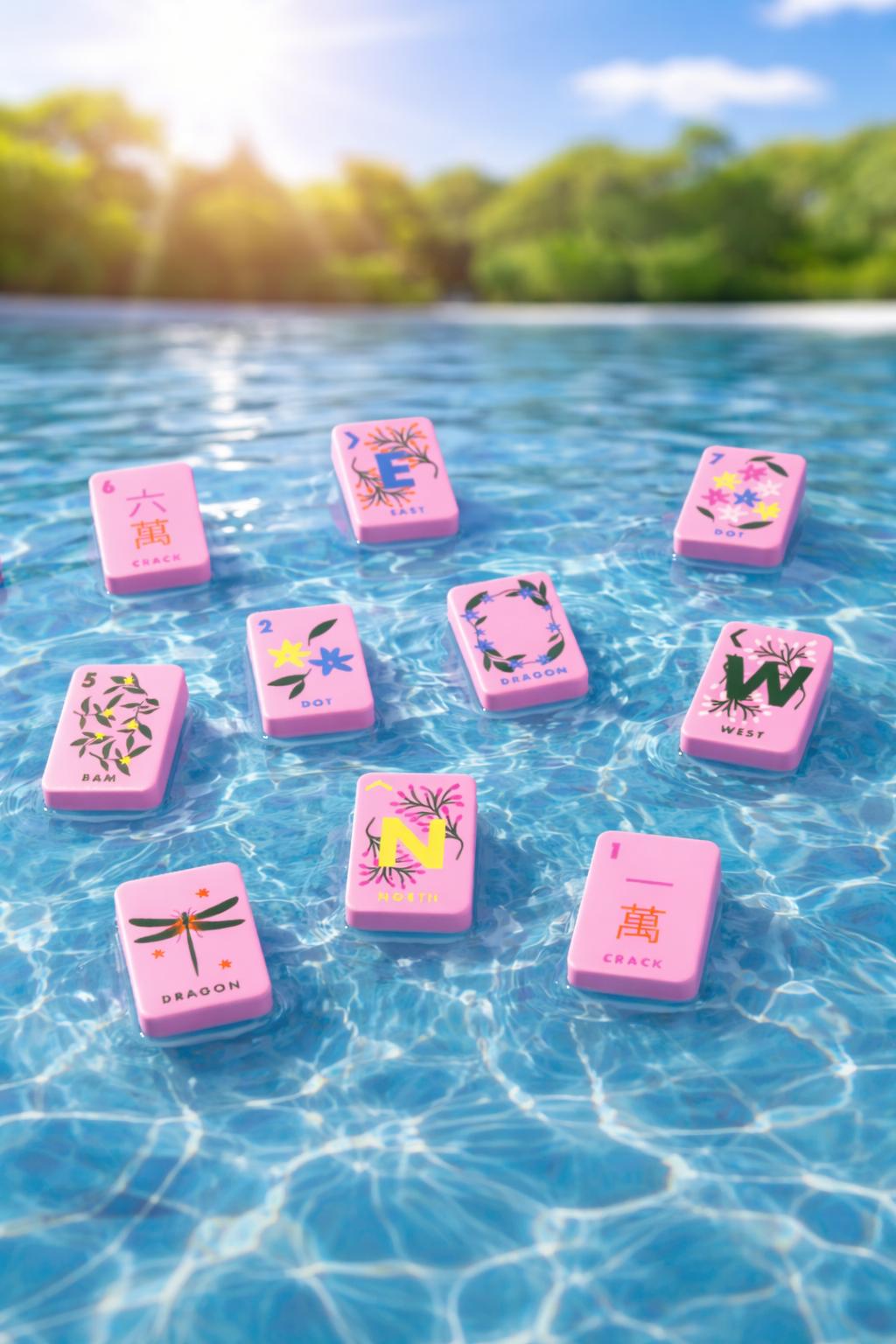 Floating Mahjong Tiles in Floral Pink for the Pool