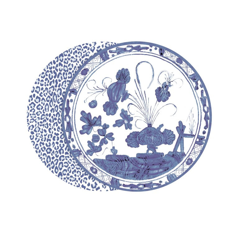 VIDA Faenza and Leopard Reversible Placemats Set of 4 in Blue & White - The Preppy Bunny
