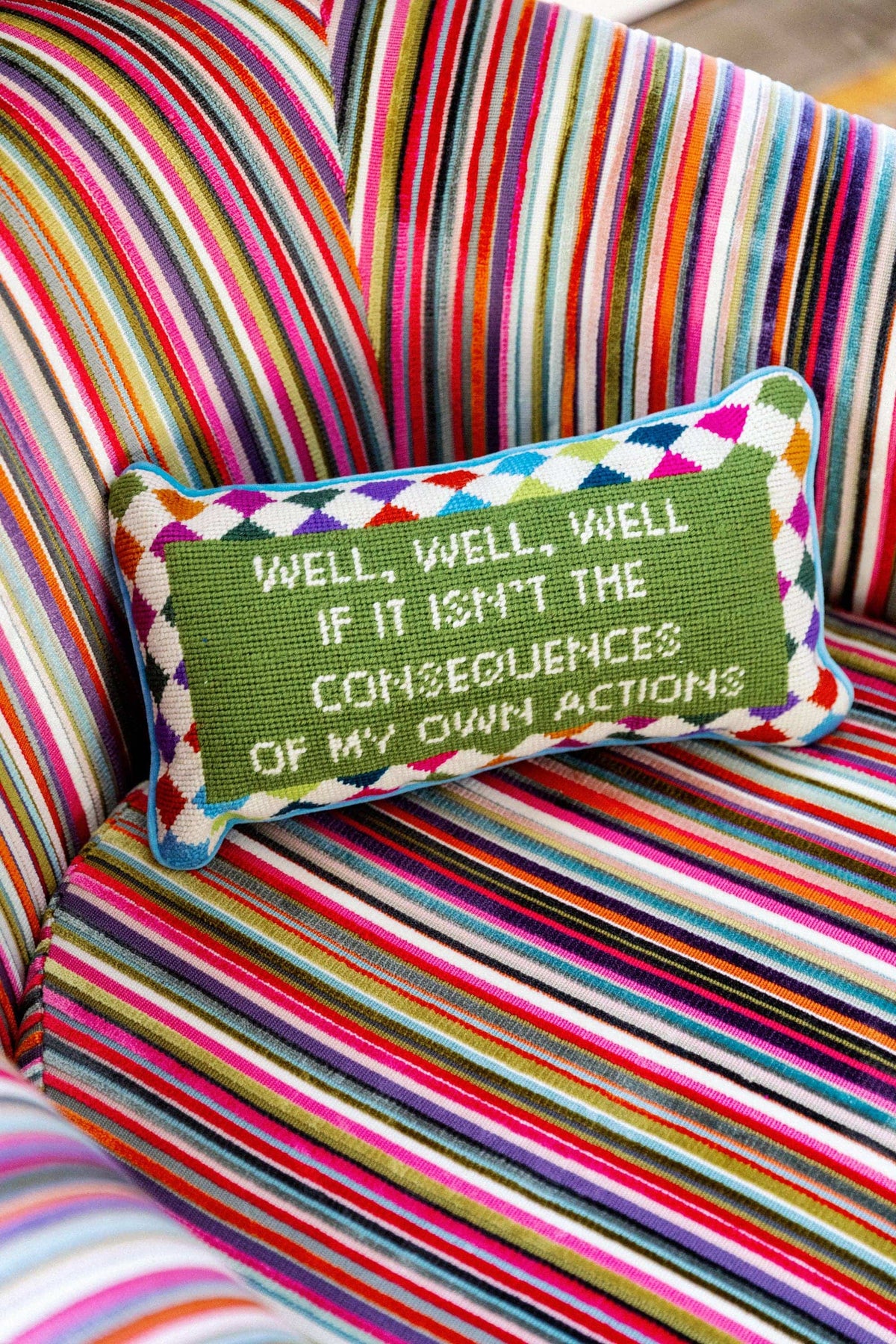 Well Well Well Needlepoint Pillow - The Preppy Bunny