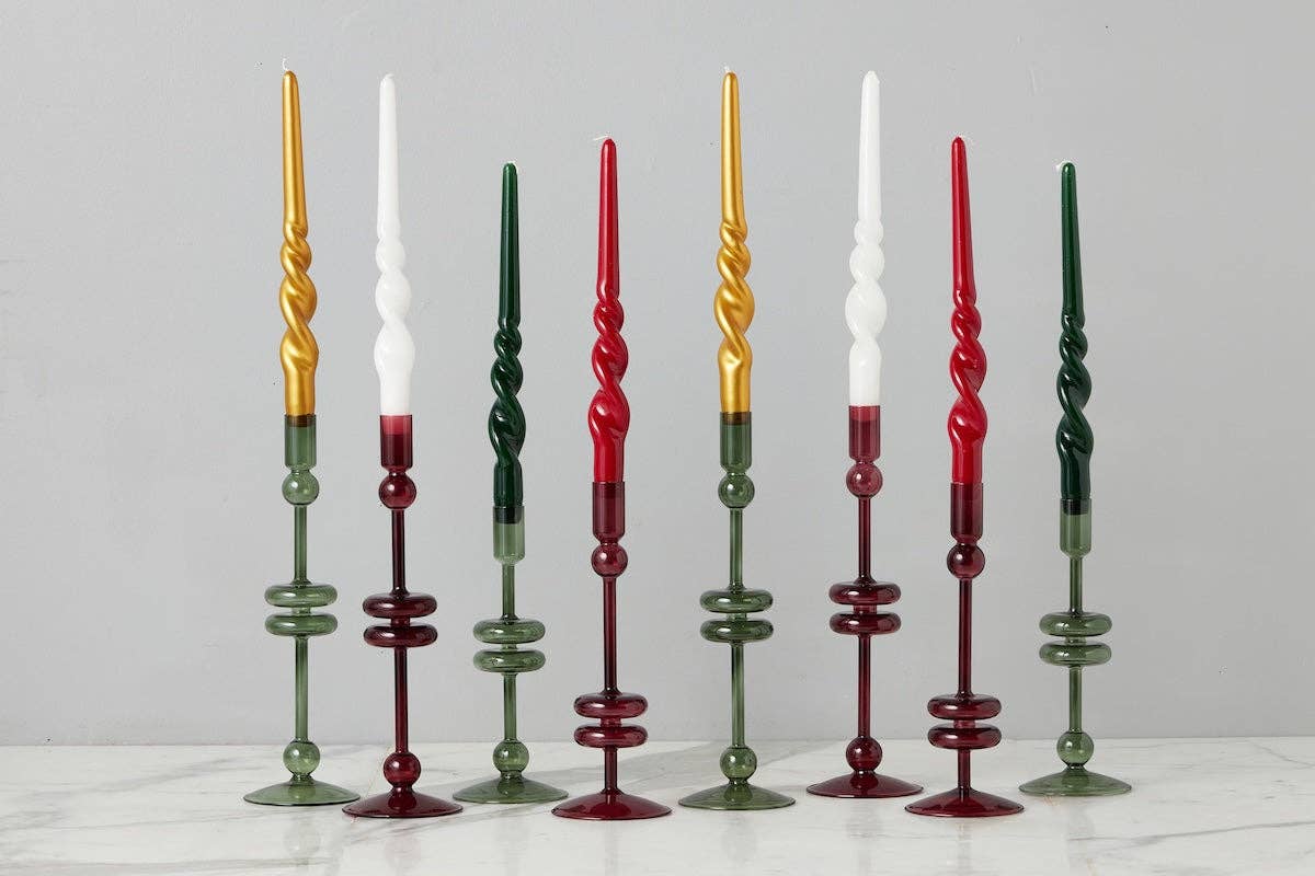 Glass Candlestick in Merlot Red - Large - The Preppy Bunny