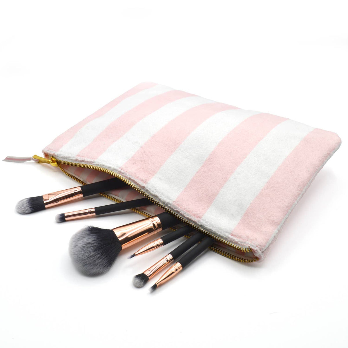Pink Stripe Terry Flat Pouch - Large - The Preppy Bunny