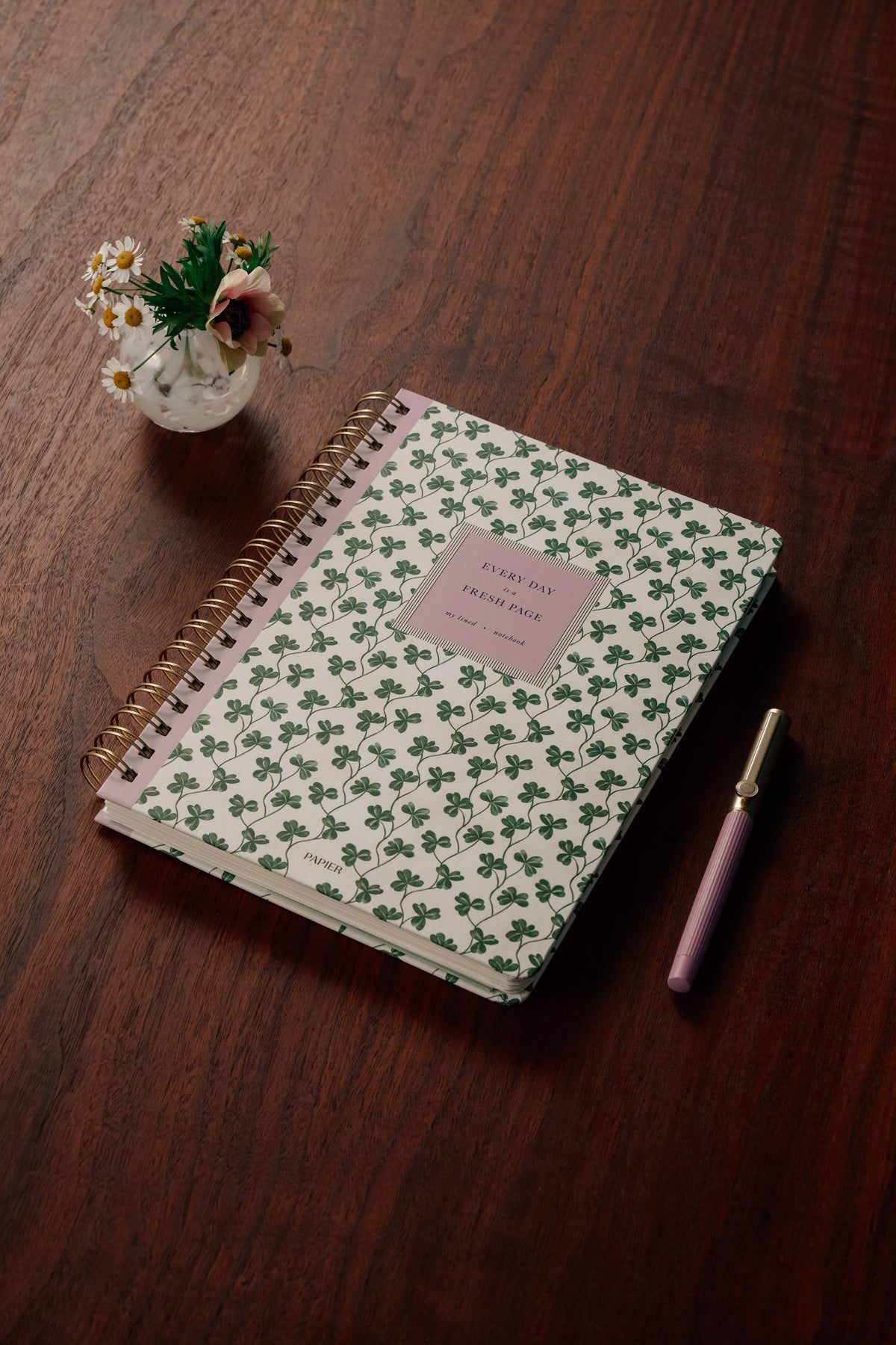 Lined Notebook, B5 Hardcover Spiral - Clover Vine