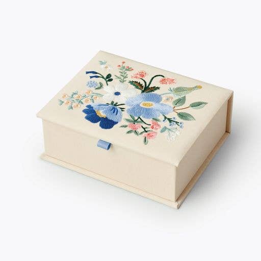 Garden Party Blue Medium Embroidered Keepsake Box