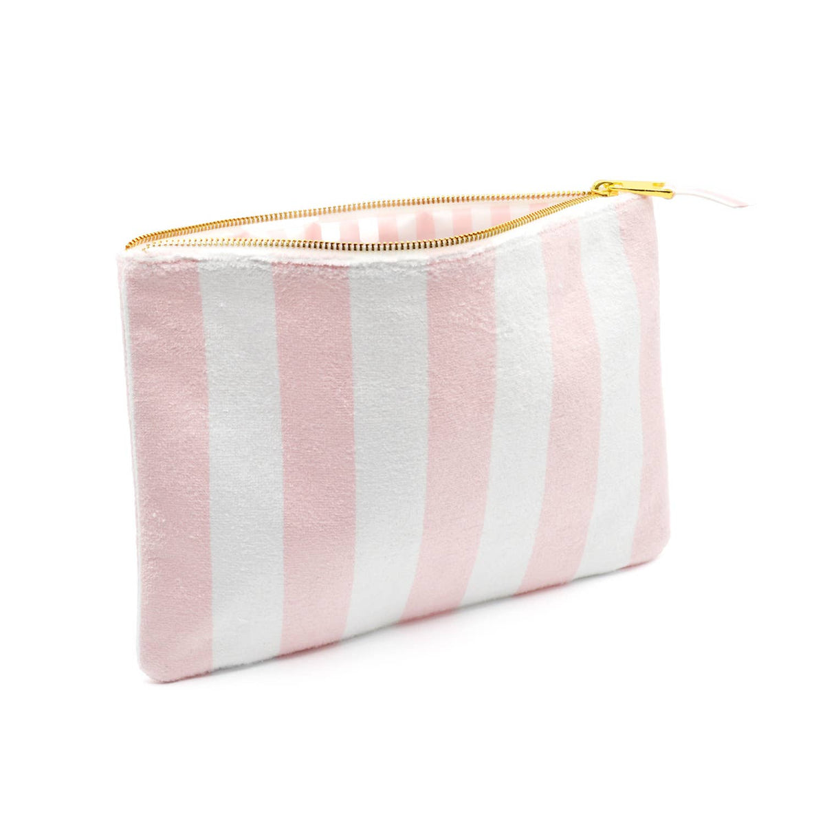 Pink Stripe Terry Flat Pouch - Large - The Preppy Bunny