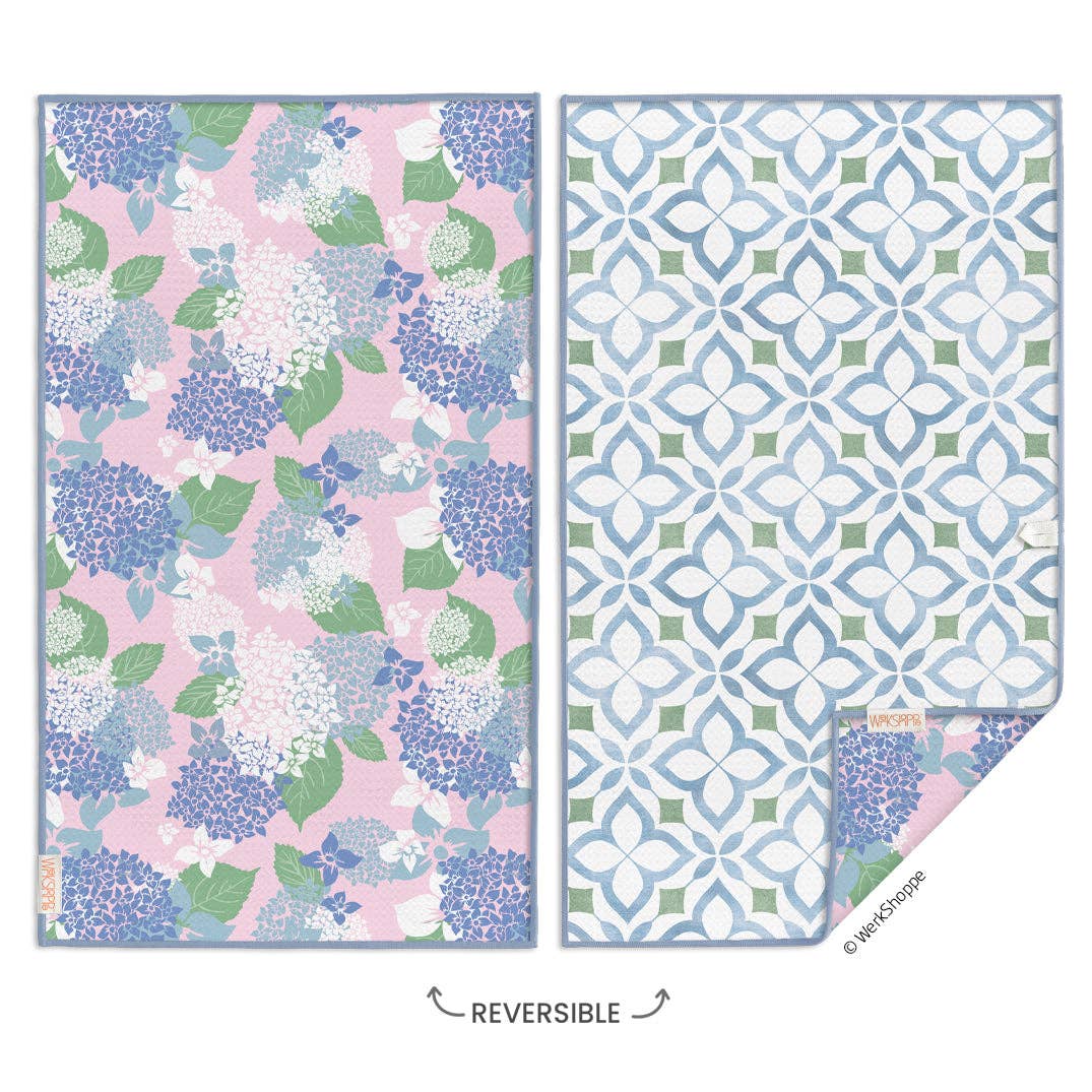 Hydrangea Tile Microfiber Towel - The Preppy Bunny