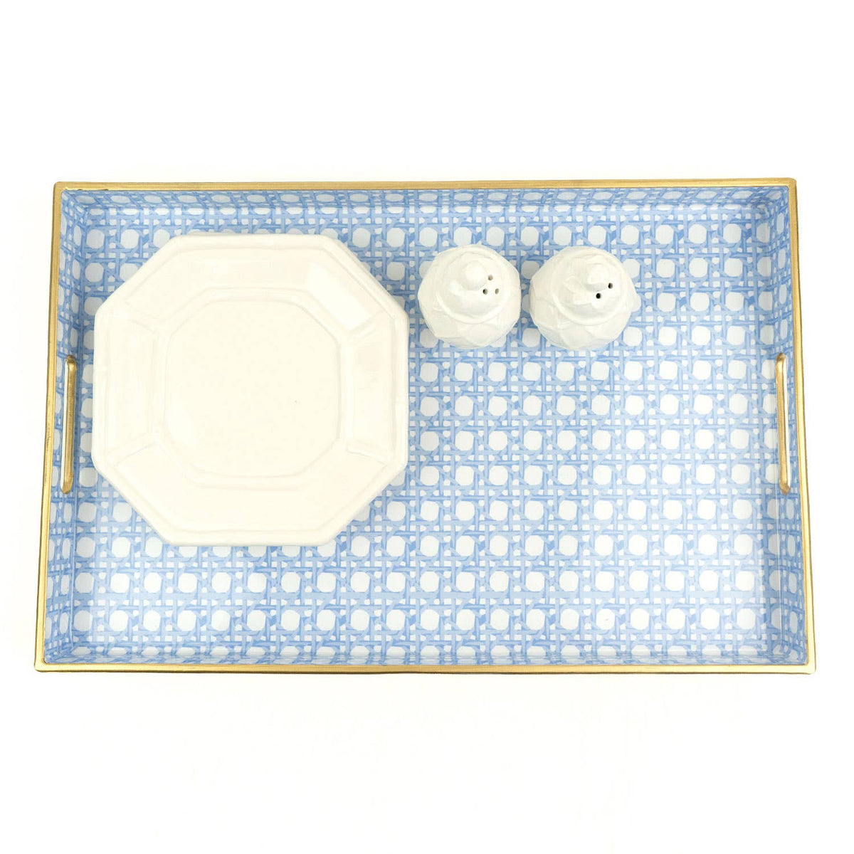 Blue Cane Rectangular Tray - The Preppy Bunny