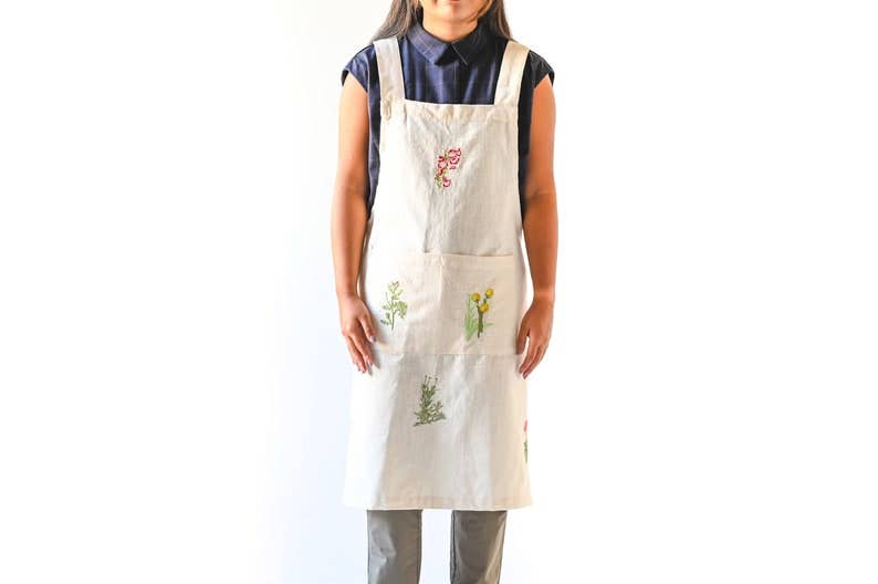 Botanical Embroidered Apron - The Preppy Bunny
