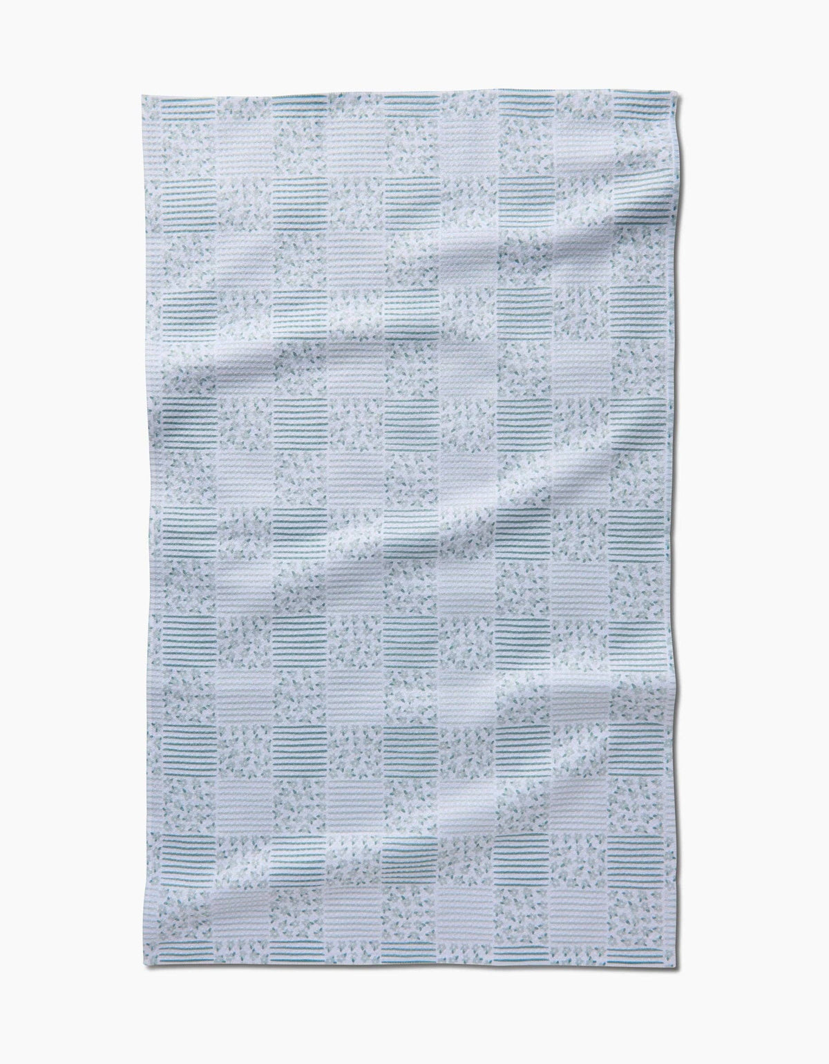 Mini Flowers and Stripes Check Green Tea Towel by Geometry