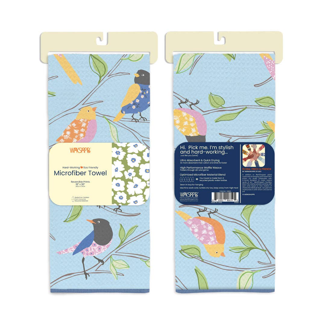 Floral Finch &amp; Friends Microfiber Kitchen Towel - The Preppy Bunny