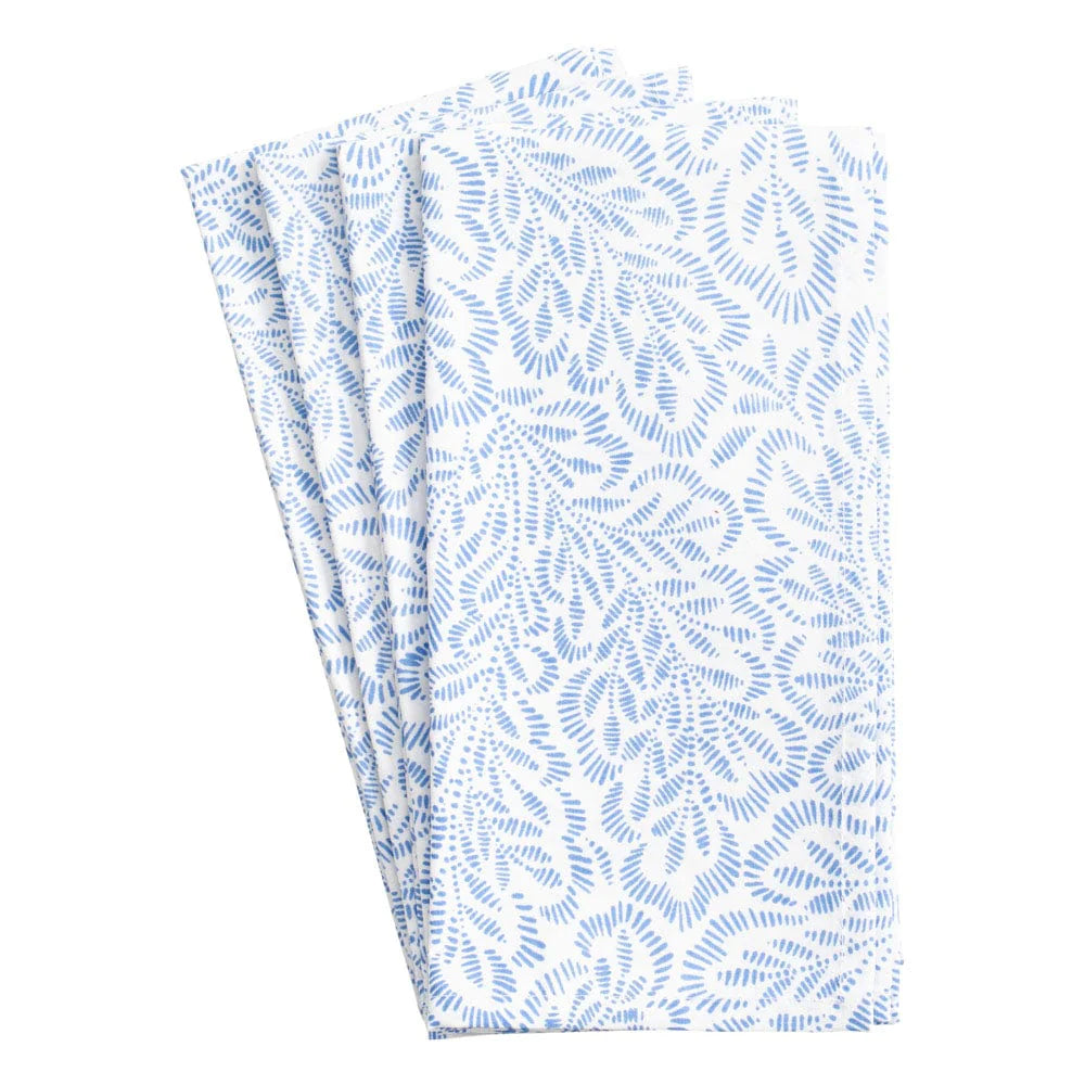 Block Print Leaves Dinner Napkins in White & Blue - Set of 4 - The Preppy Bunny