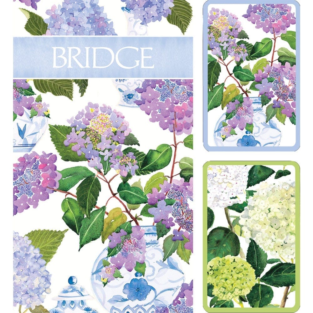 Hydrangeas and Porcelain Large Type Bridge Gift Set - 2 Playing Card Decks &amp; 2 Score Pads - The Preppy Bunny
