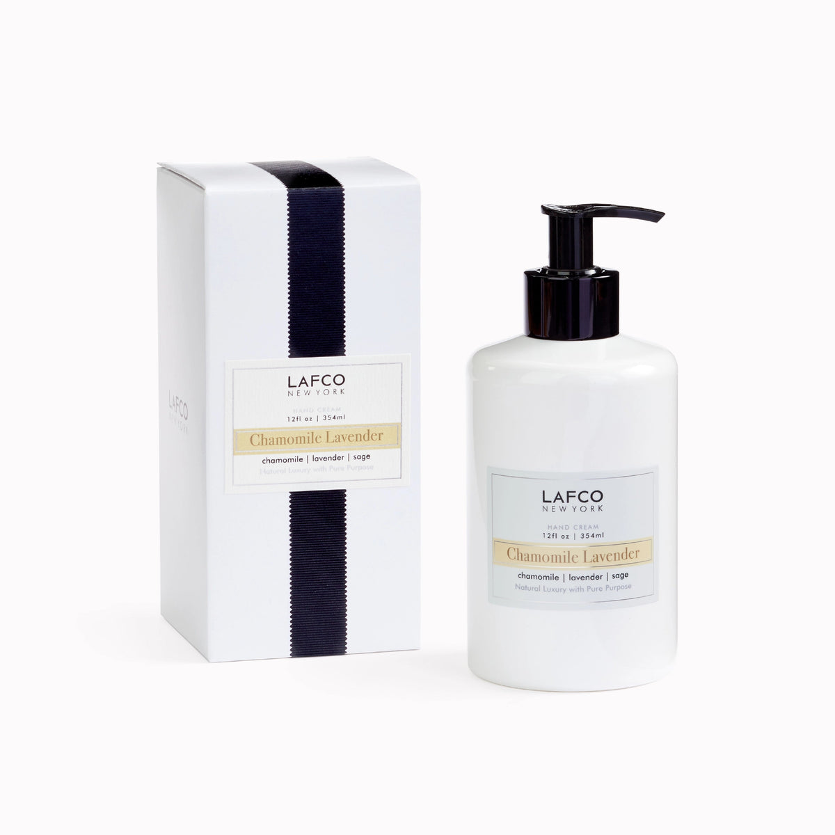 Lafco hand cream with pump and packaging on a white background