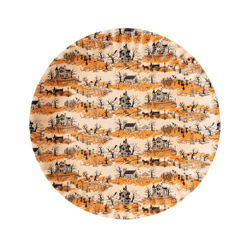 Spooky Toile &quot;Paper&quot; Round Melamine Tray - The Preppy Bunny