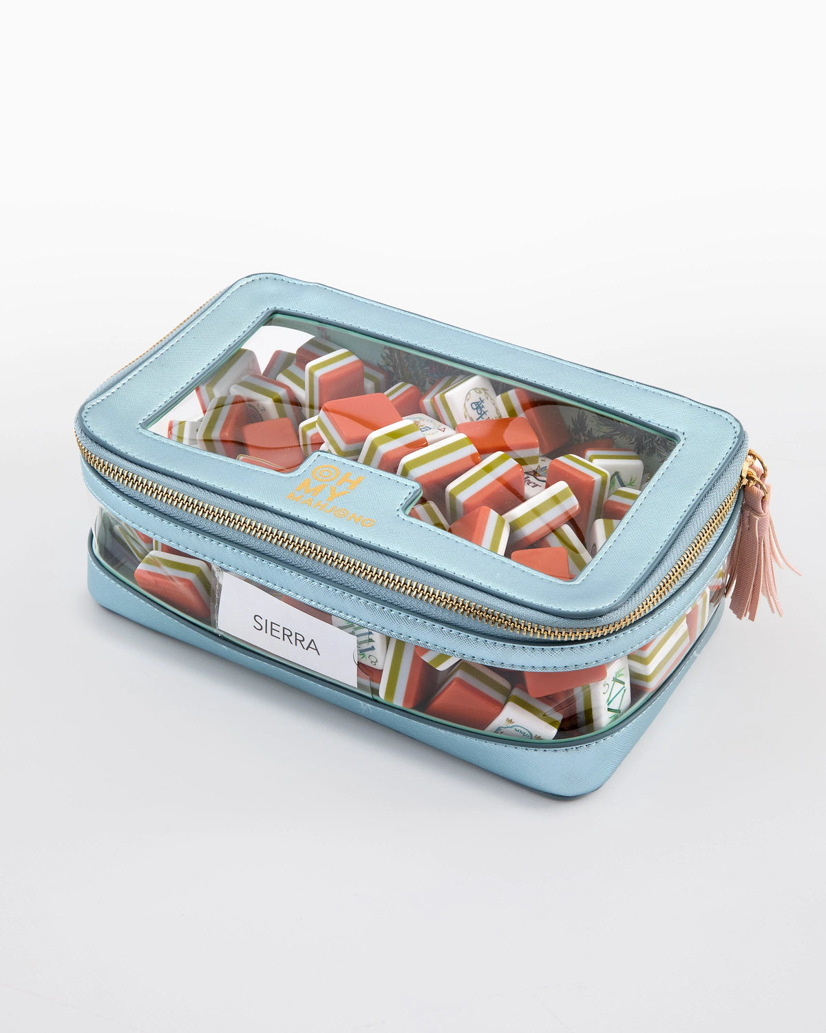 Metallic Light Blue Mahjong Tile Storage Bag - The Preppy Bunny