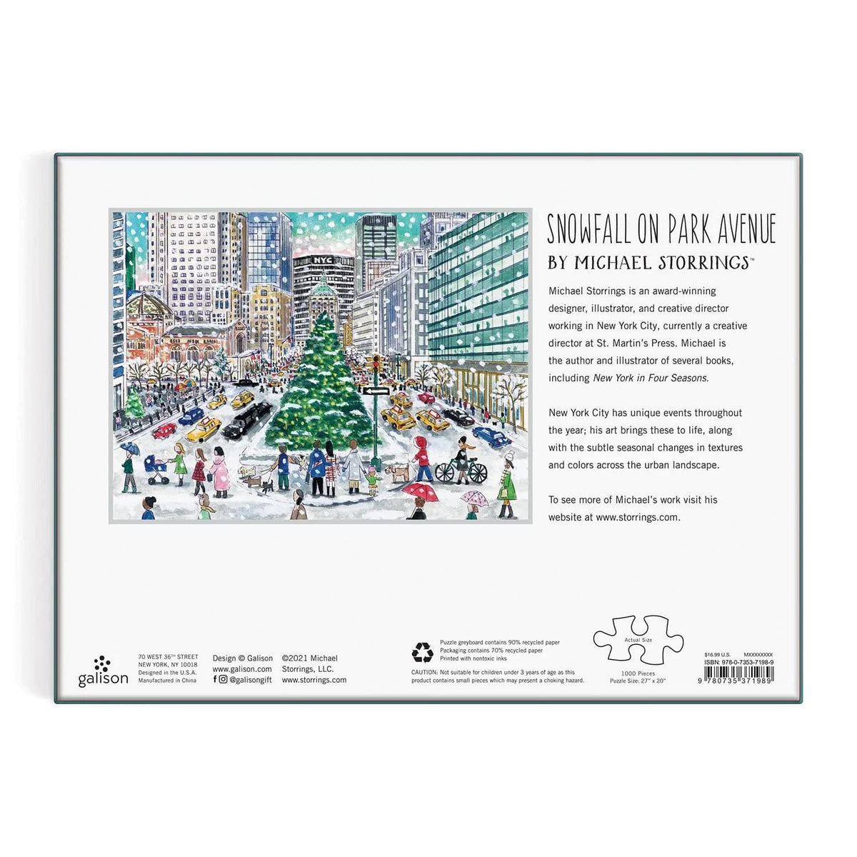 Michael Storrings Snowfall on Park Avenue 1000 Piece Puzzle - The Preppy Bunny