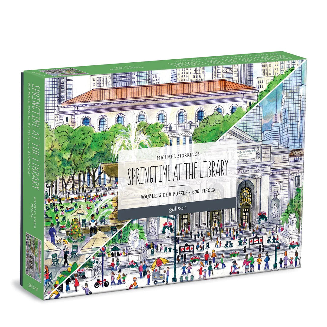 Michael Storrings Springtime at the Library 500 Piece Double-Sided Puzzle - The Preppy Bunny