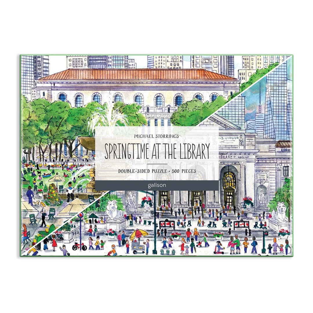 Michael Storrings Springtime at the Library 500 Piece Double-Sided Puzzle - The Preppy Bunny