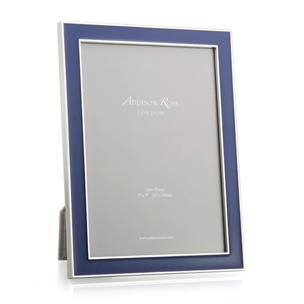 Navy Blue Enamel & Silver Picture Frame - The Preppy Bunny