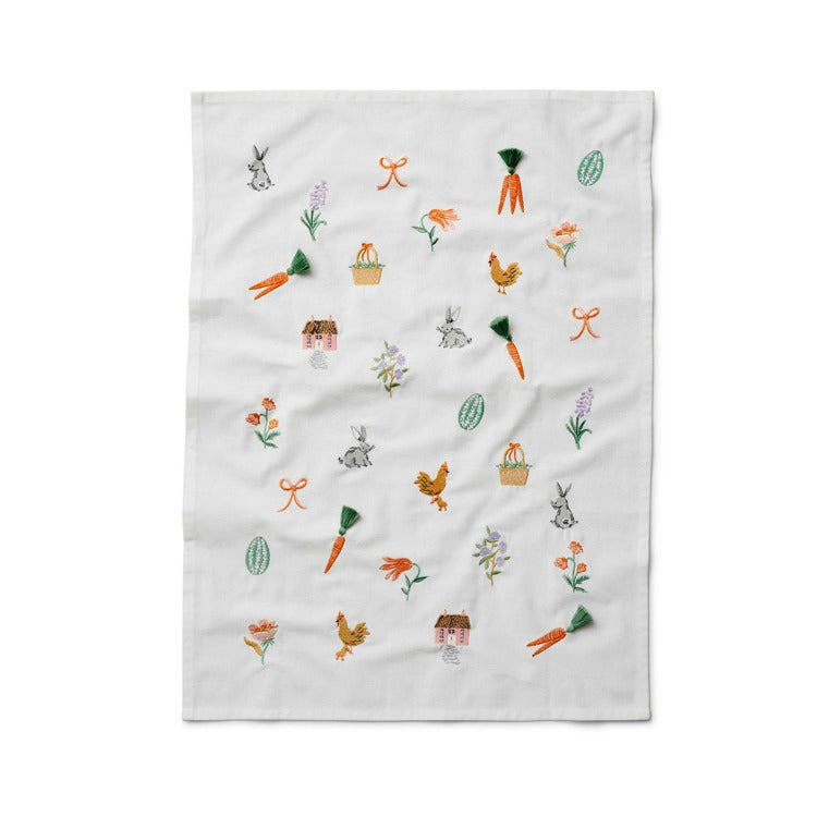 Spring Farm Embroidered Tea Towel