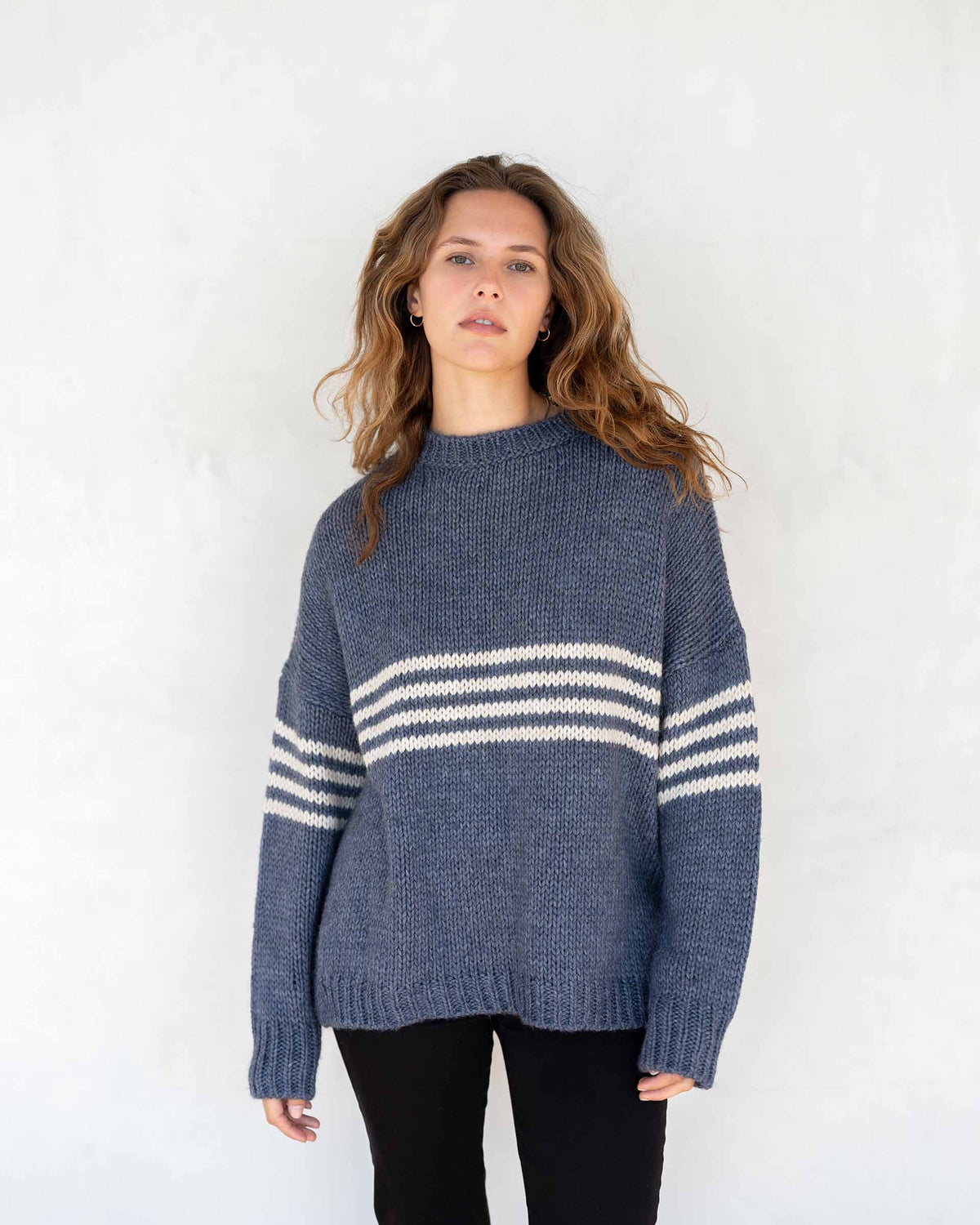 Seacoast Stripe Crewneck Sweater in Harbor Blue Stripe - OS - The Preppy Bunny