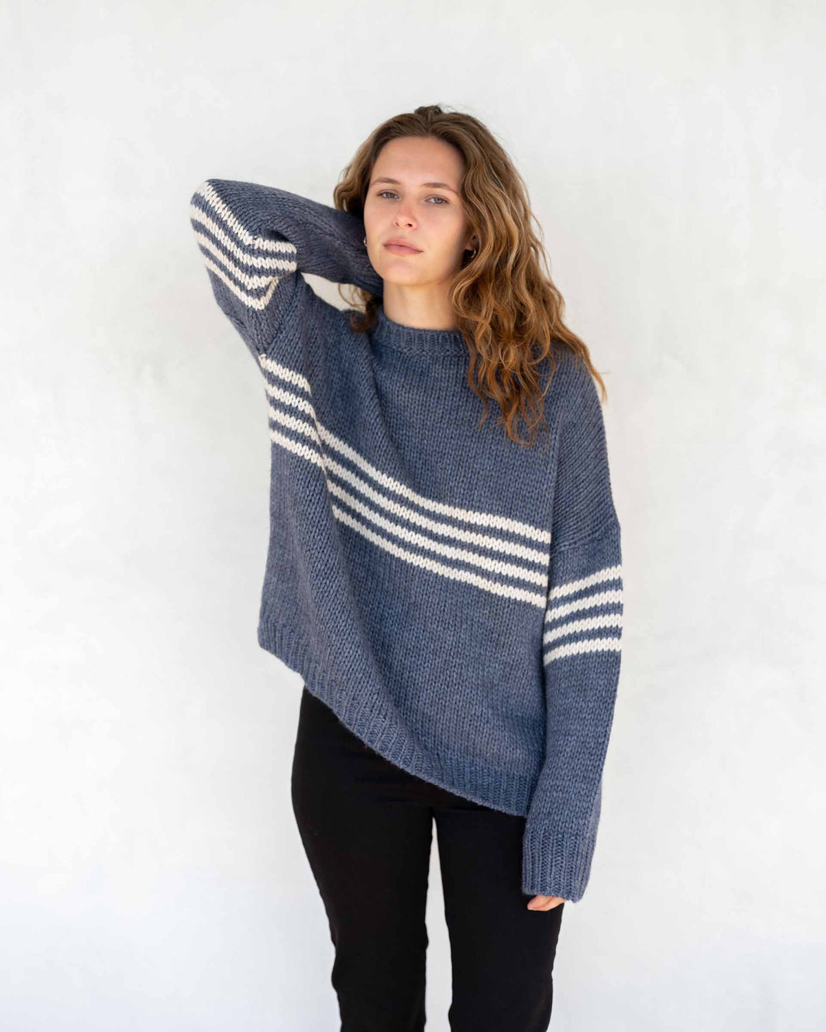 Seacoast Stripe Crewneck Sweater in Harbor Blue Stripe - OS - The Preppy Bunny