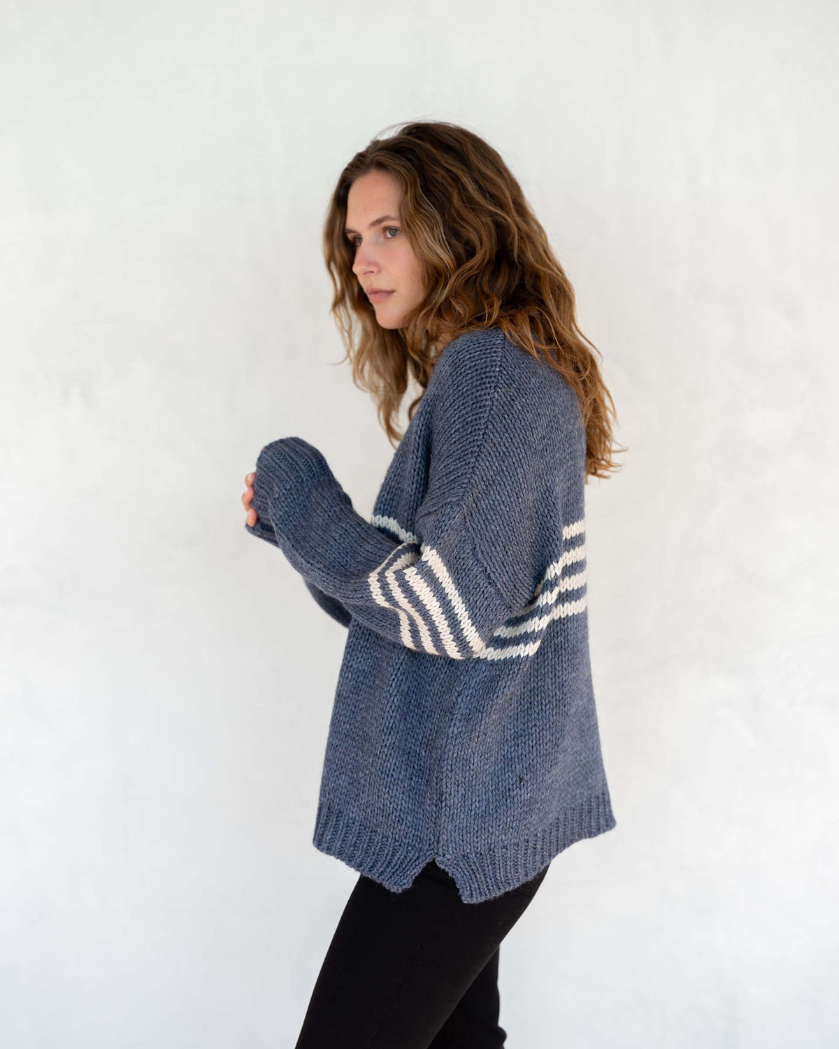 Seacoast Stripe Crewneck Sweater in Harbor Blue Stripe - OS