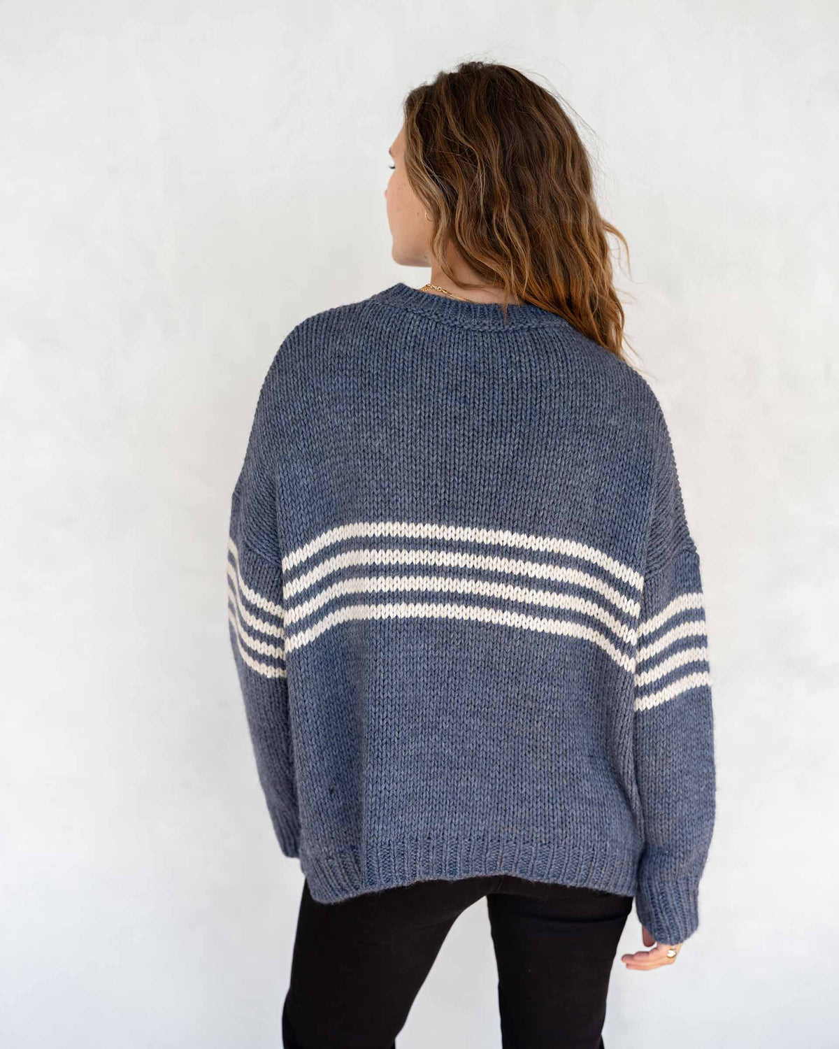 Seacoast Stripe Crewneck Sweater in Harbor Blue Stripe - OS - The Preppy Bunny