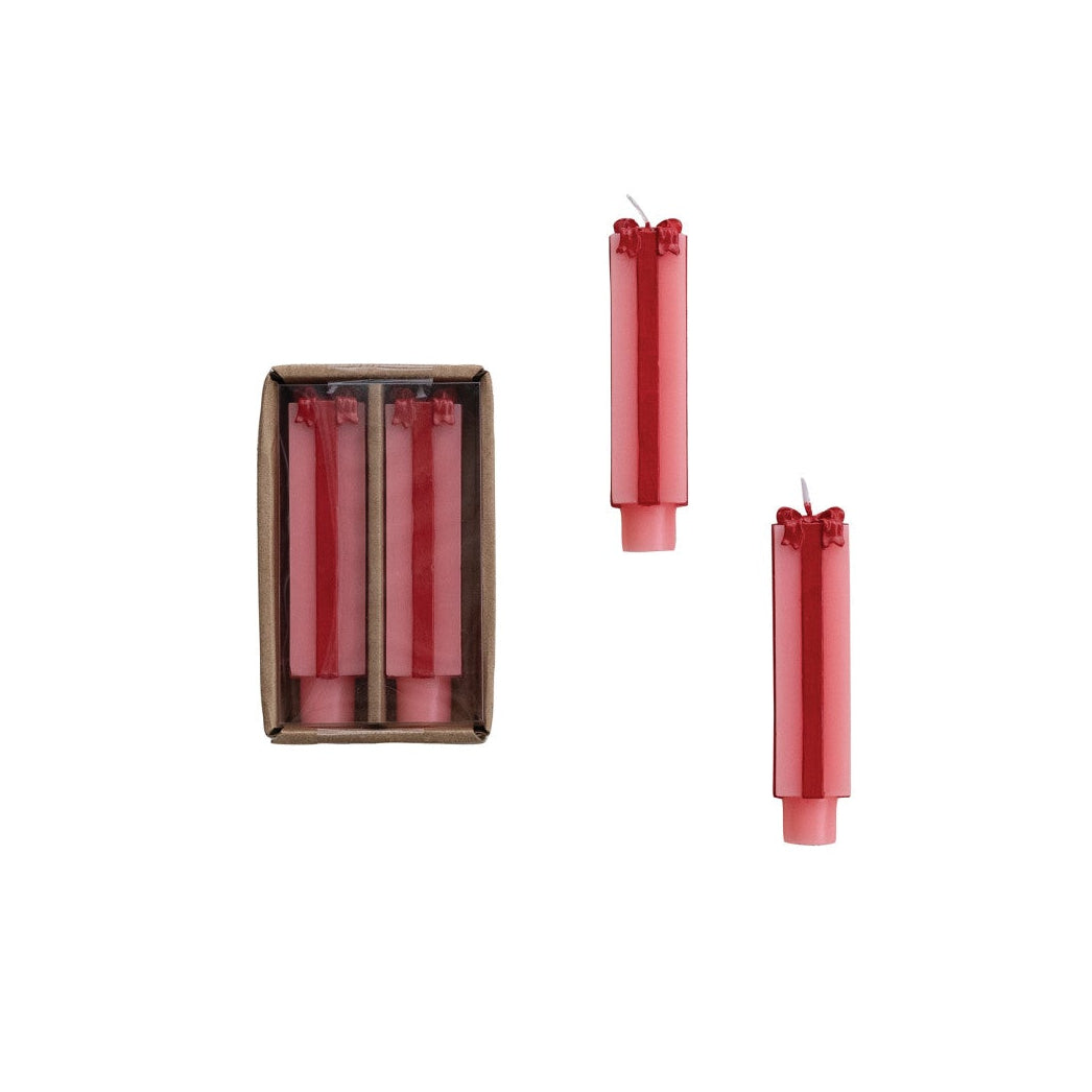 Unscented Package Shaped Taper Candles in Box, Pink & Red, Set of 2