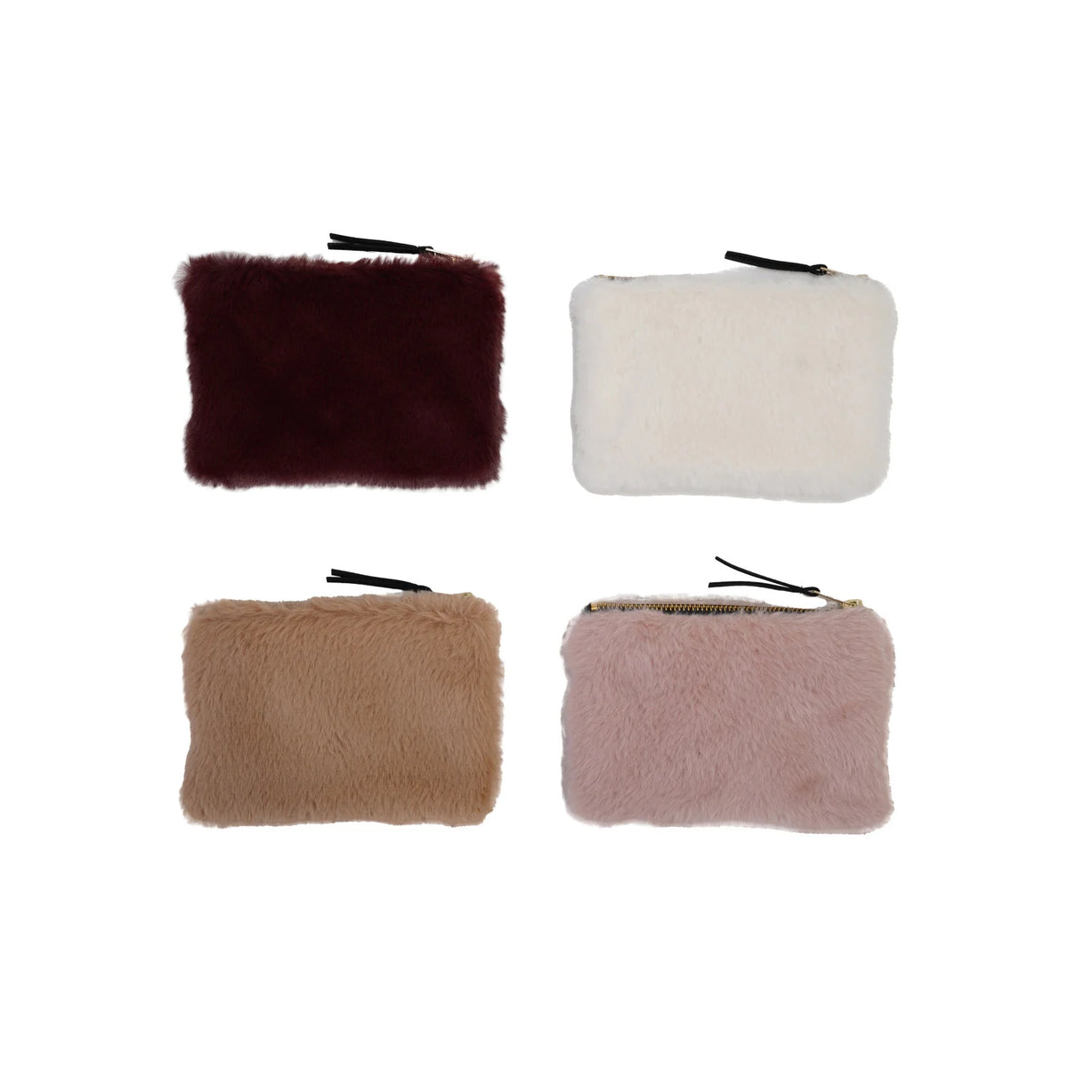Faux Fur Fabric Zip Pouch with Interior Lining
