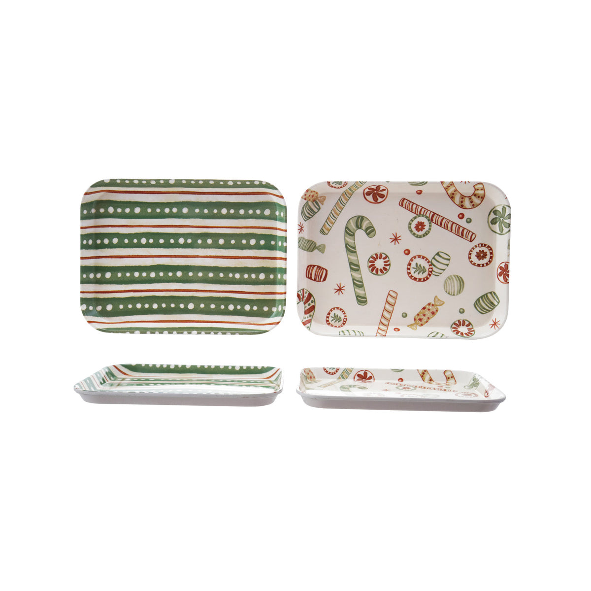 10"L x 7-1/2"W Bamboo Fiber Tray with Holiday Pattern, 2 Styles ©