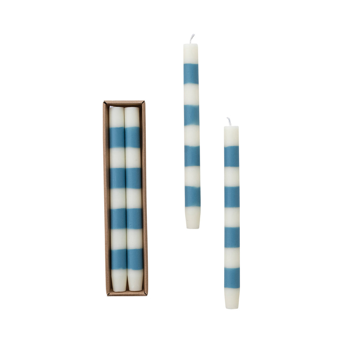 Blue Stripe Taper Candles in Box