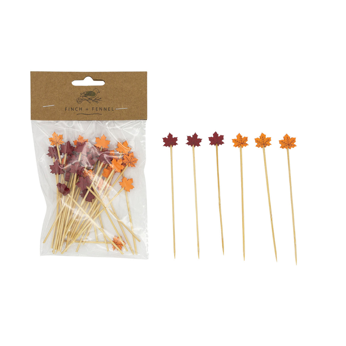 Leaf Handle Bamboo Single Use Picks, Set of 50